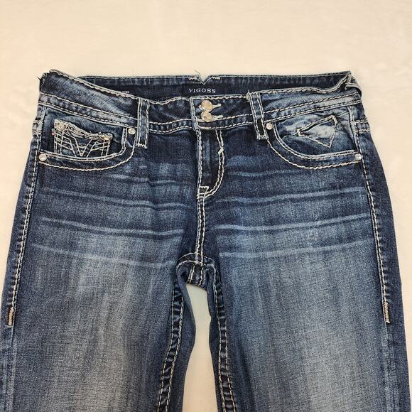 Vintage Y2k Vigoss Jeans 11/12 32 Low Rise Slim Boot Gold Sequins Sparkly - Picture 4 of 15